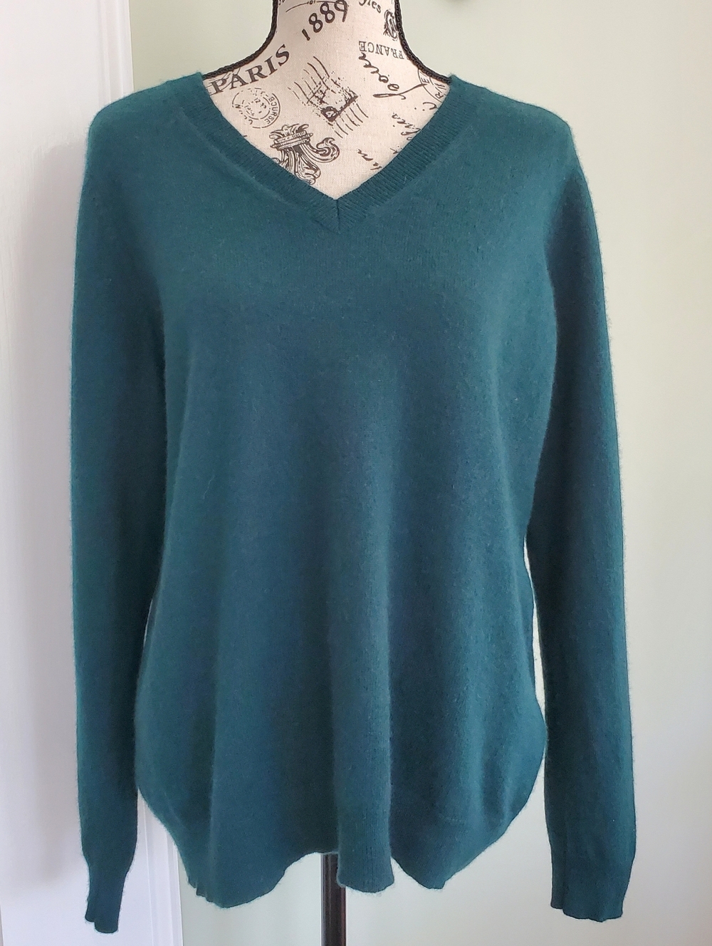 100% Cashmere Sweater Charter Club Luxury Green V Neck Pullover Size 1X